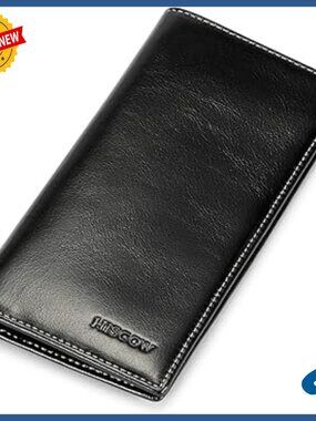 Slim Leather Bifold Wallet with 8 Card Slots and Checkbook Pocket
